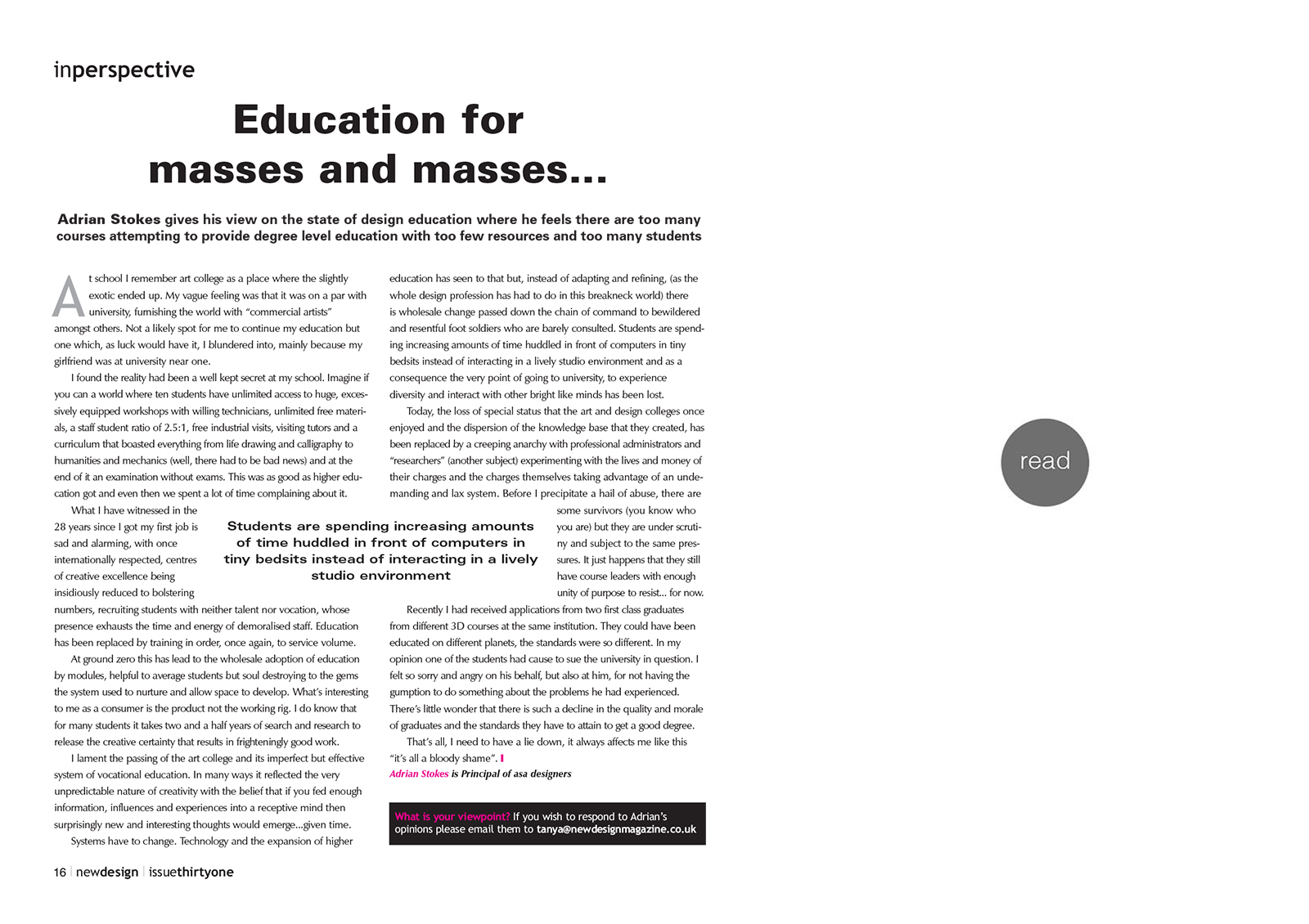 Education for New Design Magazine 2003