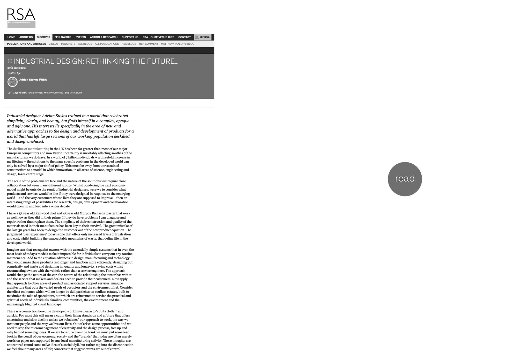 Industrial Design for RSA Magazine 2019