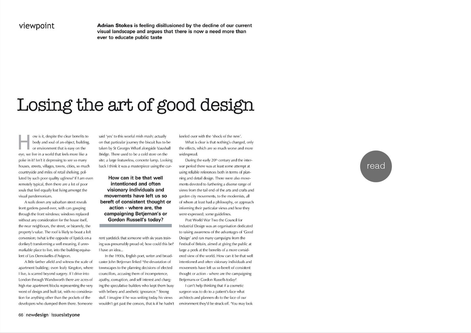 Educating public taste for New Design Magazine 2008